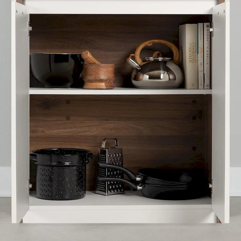 Meuble de rangement autoportant | Armoire de cuisine haute, étagères réglables, blanc