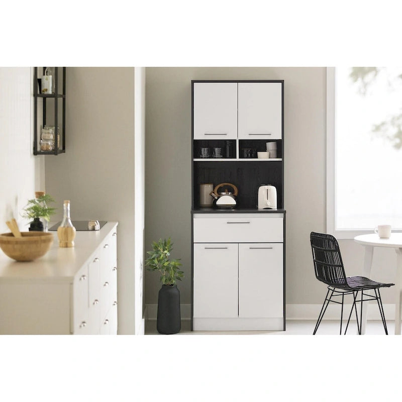 Meuble de rangement autoportant | Armoire de cuisine haute, étagères réglables, blanc