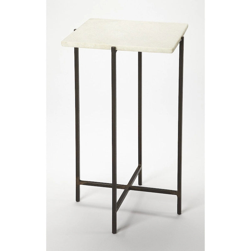 Table d'appoint carrée en marbre et métal | Base dorée élégante, Table d'appoint de salon