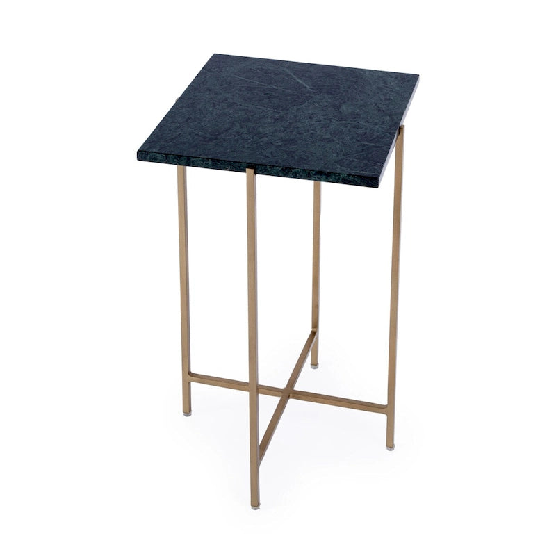 Table d'appoint carrée en marbre et métal | Base dorée élégante, Table d'appoint de salon