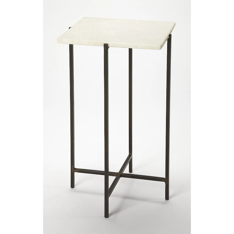 Table d'appoint carrée en marbre et métal | Base dorée élégante, Table d'appoint de salon