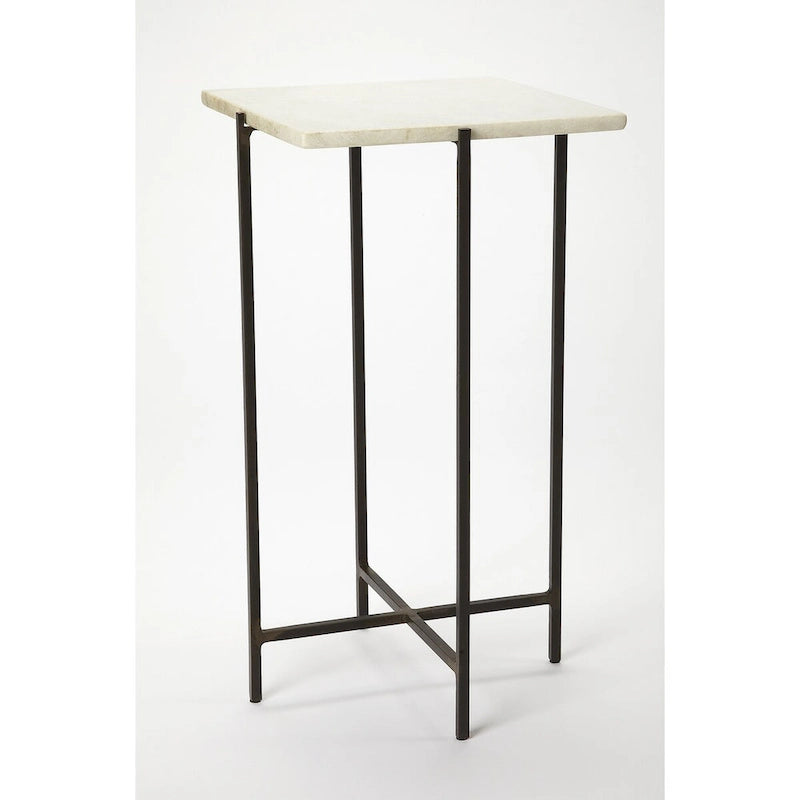 Table d'appoint carrée en marbre et métal | Base dorée élégante, Table d'appoint de salon