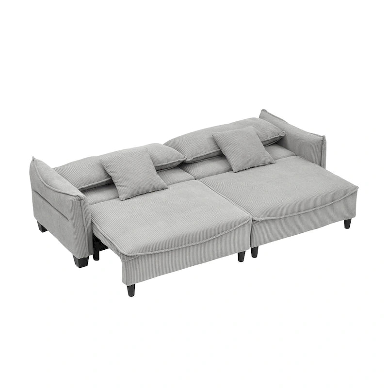 Canapé en velours côtelé avec 2 coussins de décoration | Canapé de salon moderne