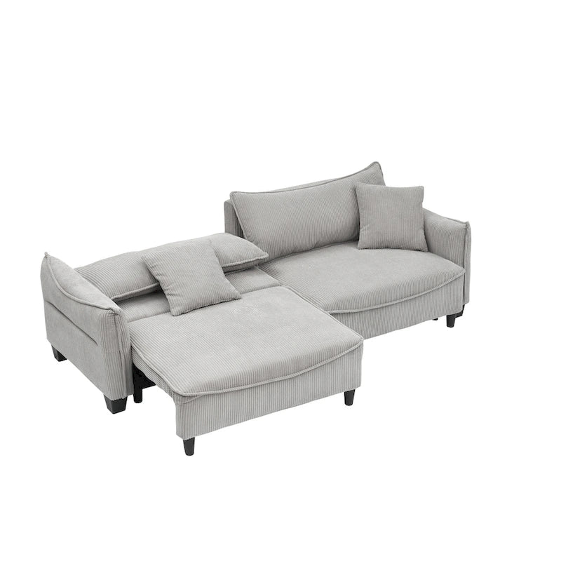 Canapé en velours côtelé avec 2 coussins de décoration | Canapé de salon moderne