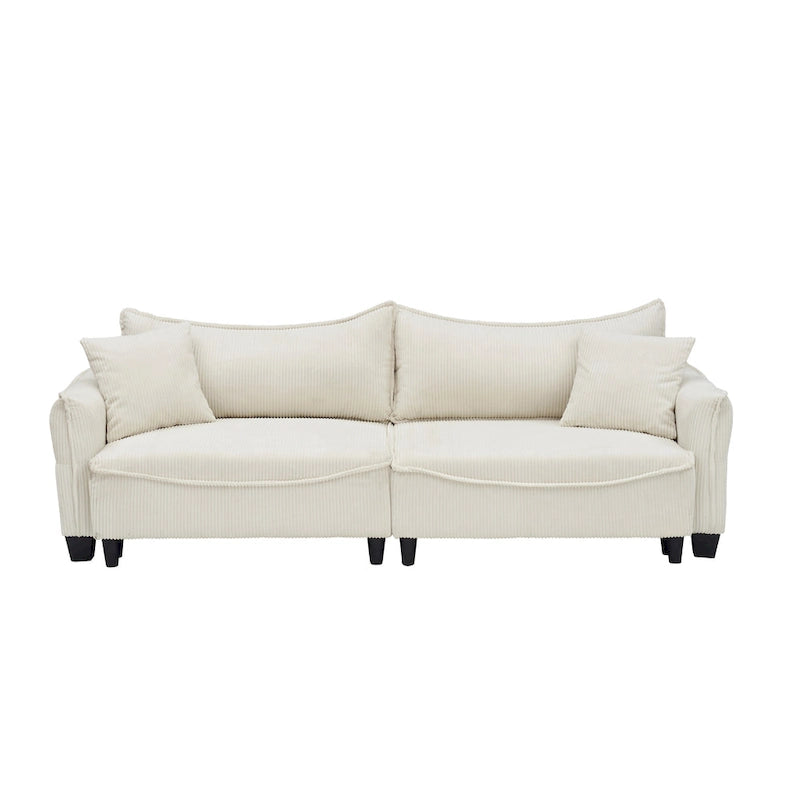 Canapé en velours côtelé avec 2 coussins de décoration | Canapé de salon moderne