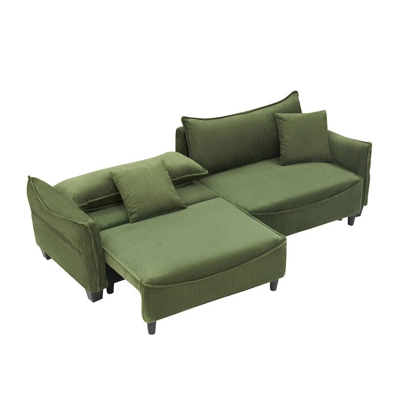 Canapé en velours côtelé avec 2 coussins de décoration | Canapé de salon moderne