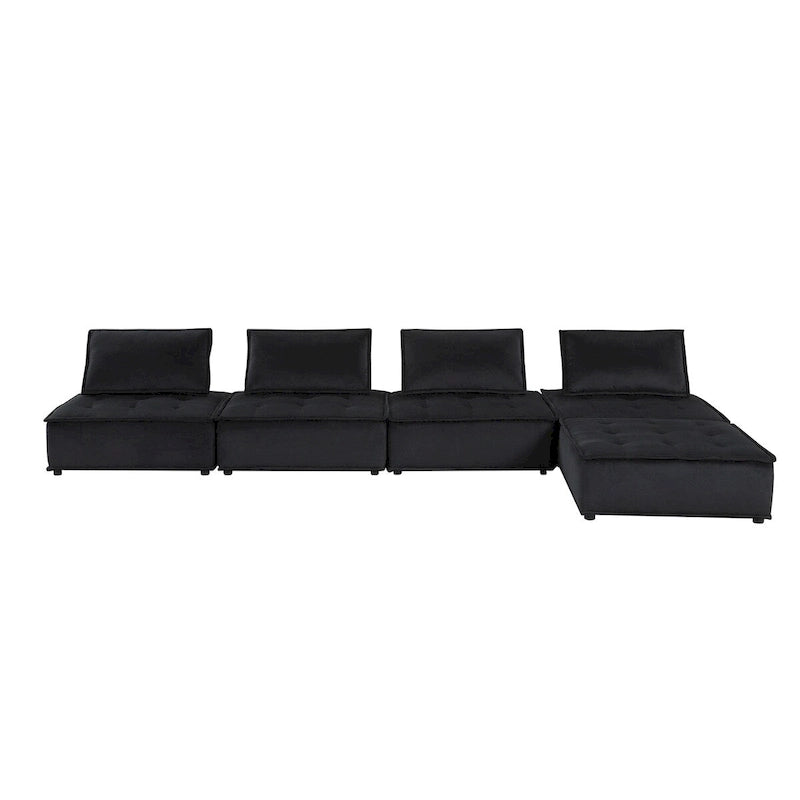 Canapé d'angle modulaire 5 pièces en velours avec pouf