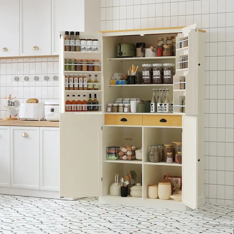 Meuble de rangement de cuisine autoportant de 180 cm | 2 tiroirs, étagères réglables, 8 étagères de porte