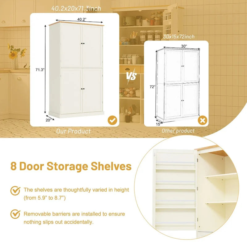 Meuble de rangement de cuisine autoportant de 180 cm | 2 tiroirs, étagères réglables, 8 étagères de porte