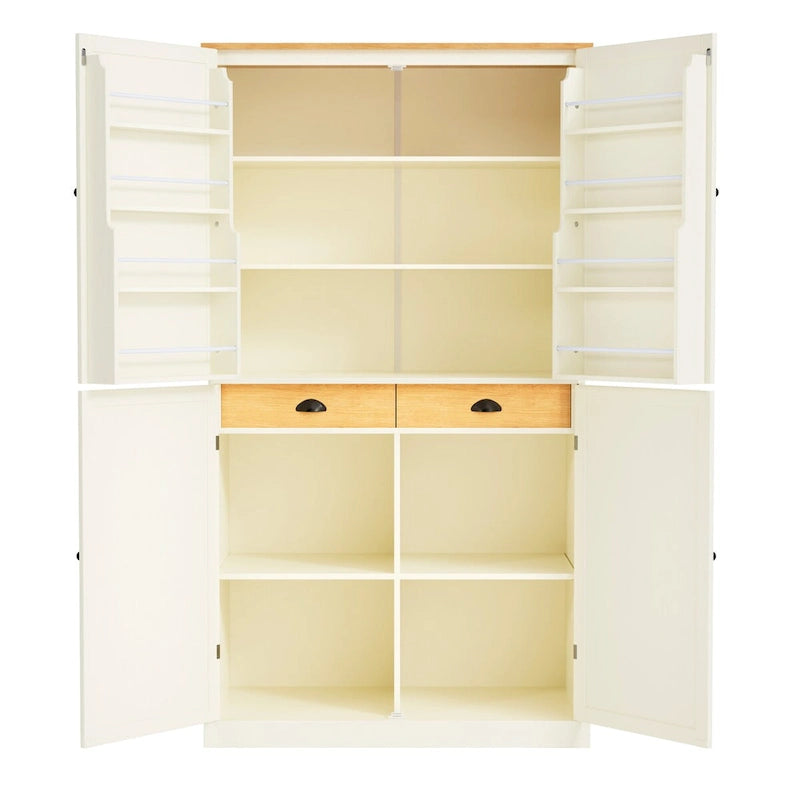 Meuble de rangement de cuisine autoportant de 180 cm | 2 tiroirs, étagères réglables, 8 étagères de porte