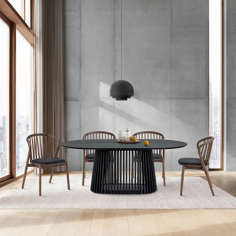 Ensemble de salle à manger ovale 5 pièces | Table ronde et 4 chaises rembourrées, salle à manger moderne