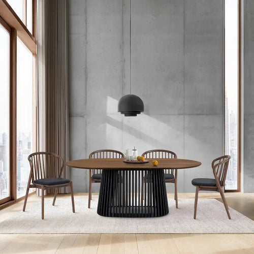Ensemble de salle à manger ovale 5 pièces | Table ronde et 4 chaises rembourrées, salle à manger moderne