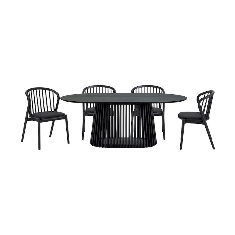 Ensemble de salle à manger ovale 5 pièces | Table ronde et 4 chaises rembourrées, salle à manger moderne