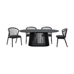 Ensemble de salle à manger ovale 5 pièces | Table ronde et 4 chaises rembourrées, salle à manger moderne