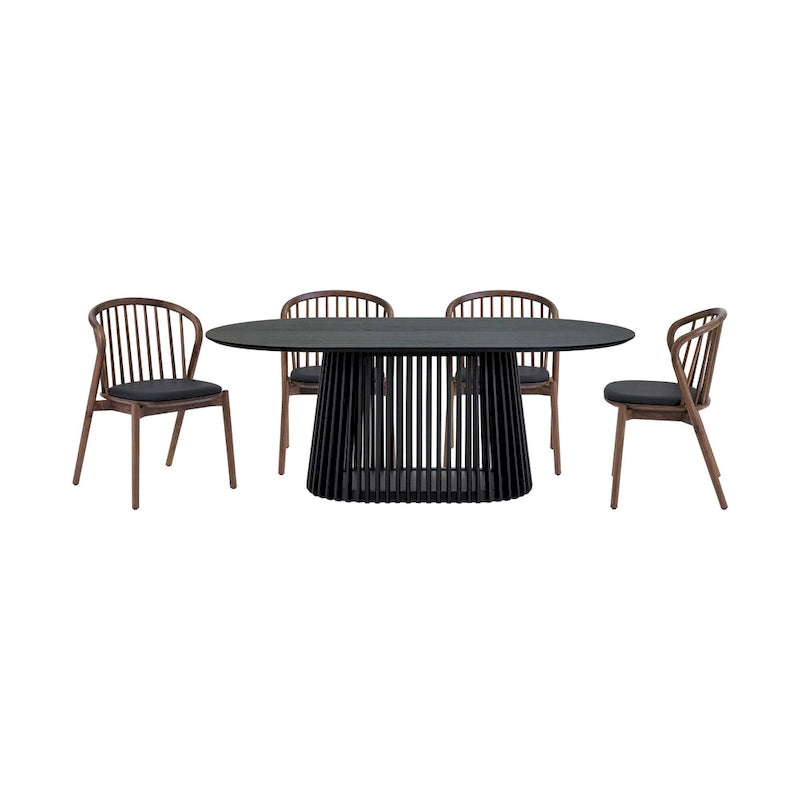 Ensemble de salle à manger ovale 5 pièces | Table ronde et 4 chaises rembourrées, salle à manger moderne