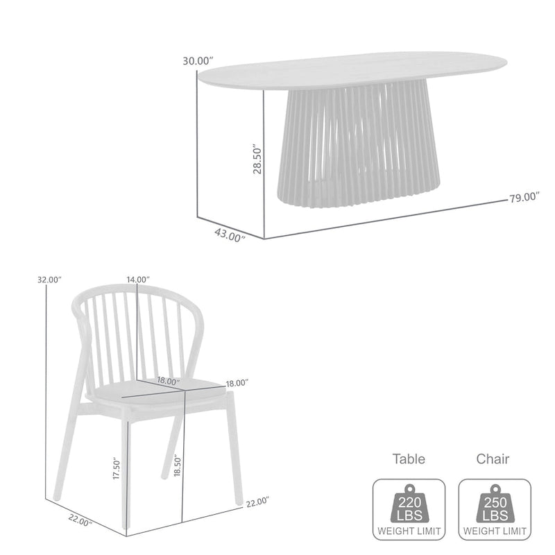 Ensemble de salle à manger ovale 5 pièces | Table ronde et 4 chaises rembourrées, salle à manger moderne
