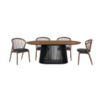 Ensemble de salle à manger ovale 5 pièces | Table ronde et 4 chaises rembourrées, salle à manger moderne