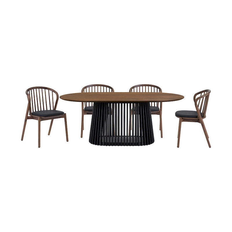 Ensemble de salle à manger ovale 5 pièces | Table ronde et 4 chaises rembourrées, salle à manger moderne