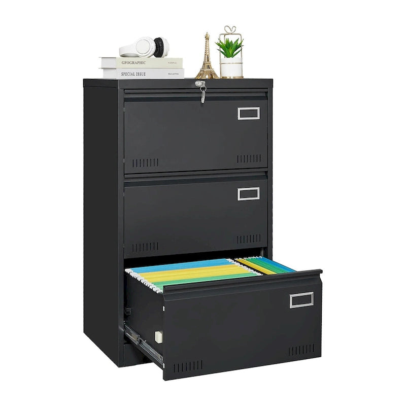 Classeur latéral métallique à 3 tiroirs verrouillables | Rangement pour bureau à domicile, assemblage requis