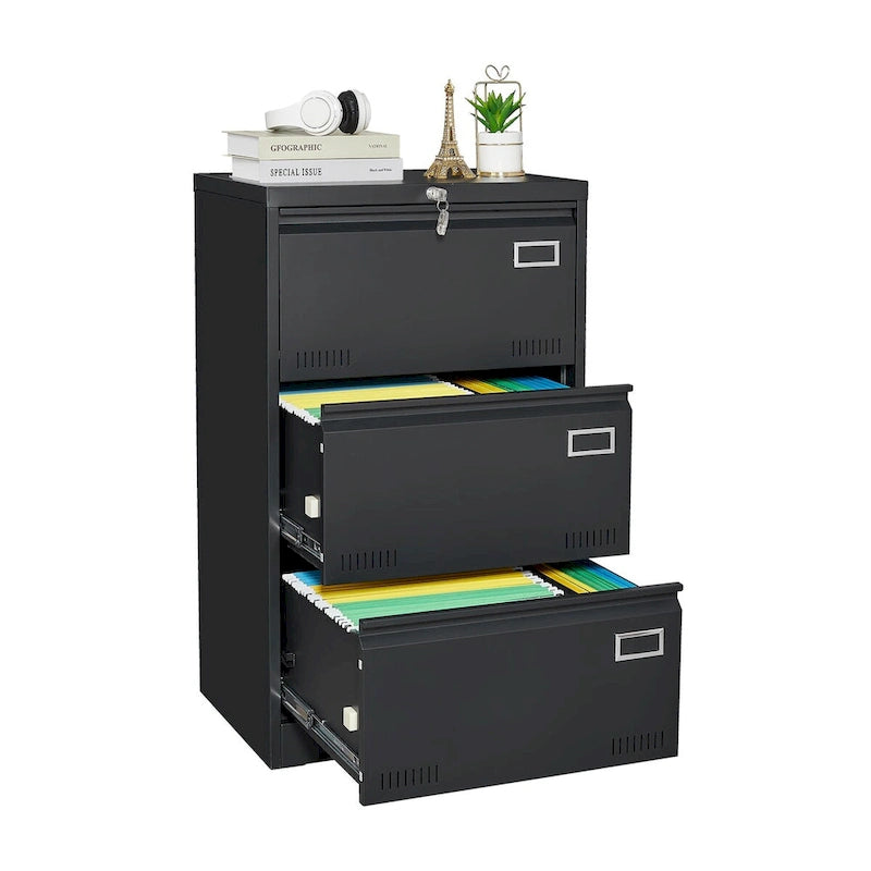 Classeur latéral métallique à 3 tiroirs verrouillables | Rangement pour bureau à domicile, assemblage requis