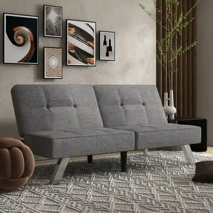 Canapé-lit futon convertible moderne rembourré en lin pour petit espace de vie