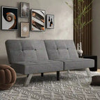 Linen Upholstered Modern Convertible Folding Futon Sofa Bed for Compact Living Space