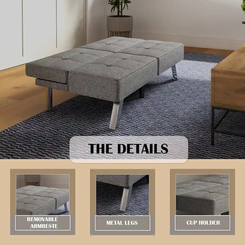 Canapé-lit futon convertible moderne rembourré en lin pour petit espace de vie