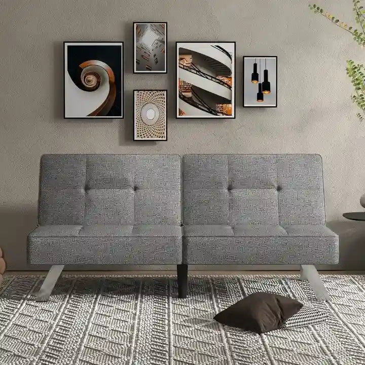 Canapé-lit futon convertible moderne rembourré en lin pour petit espace de vie