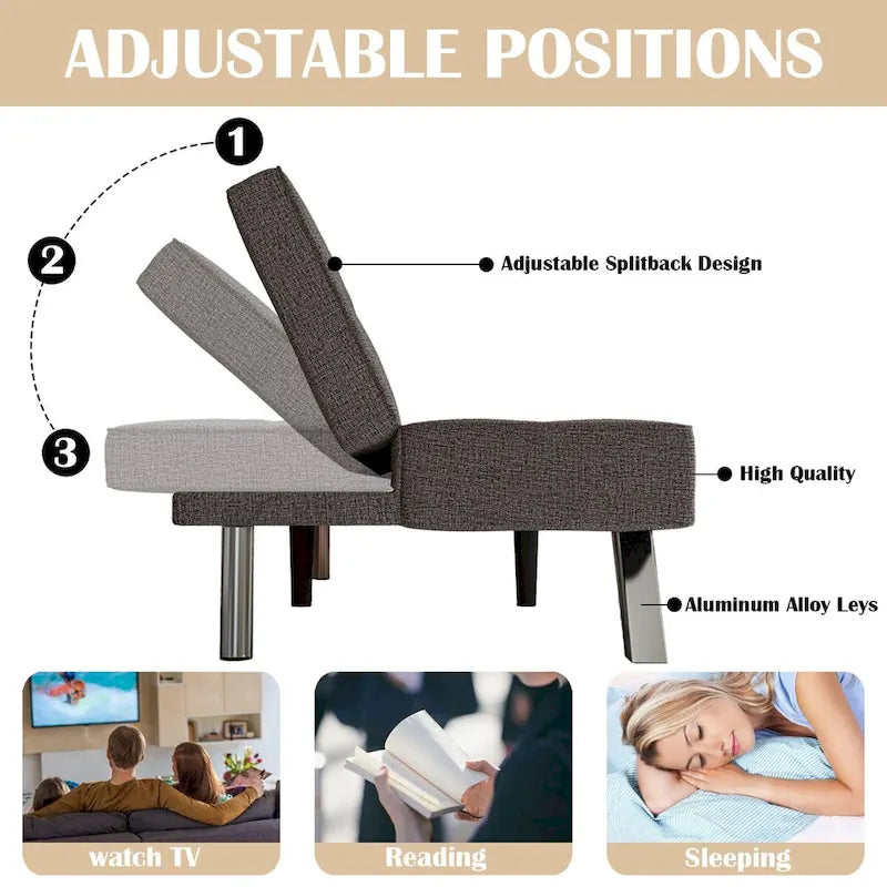 Canapé-lit futon convertible moderne rembourré en lin pour petit espace de vie