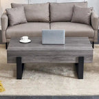 Table basse en MDF aspect bois gris rustique | Pieds en métal noir, salon