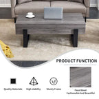 Table basse en MDF aspect bois gris rustique | Pieds en métal noir, salon