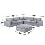 Canapé d'angle modulaire en velours côtelé 6 pièces avec ottoman