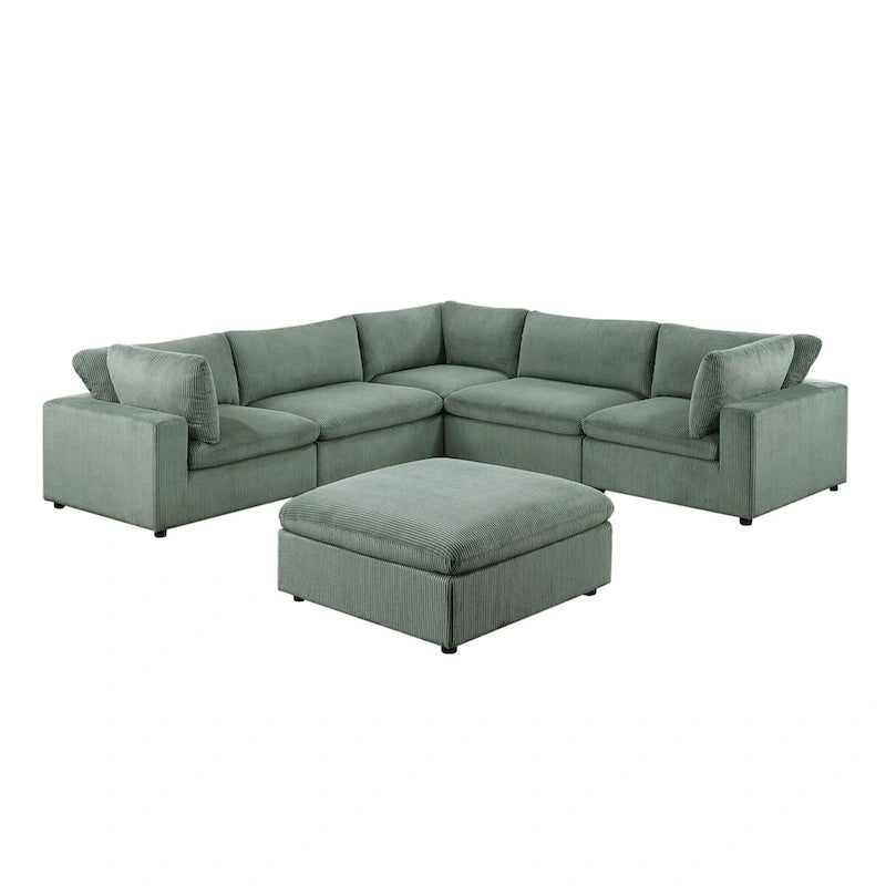 Canapé d'angle modulaire en velours côtelé 6 pièces avec ottoman