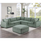 Canapé d'angle modulaire en velours côtelé 6 pièces avec ottoman
