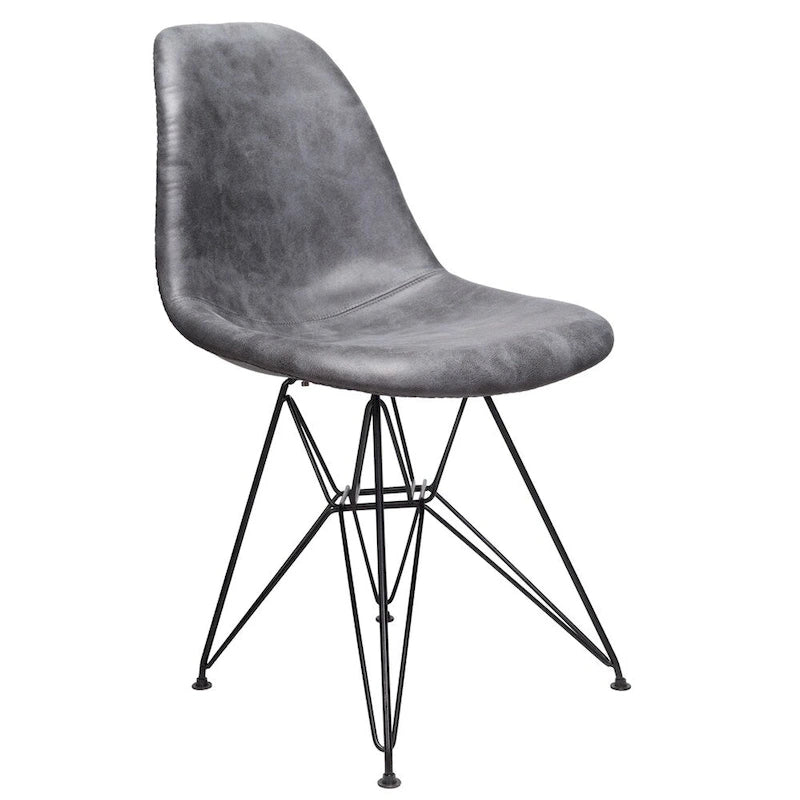 Chaise de salle à manger en similicuir gris froid | Garniture cloutée, pieds en acier noir, accent