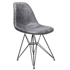 Chaise de salle à manger en similicuir gris froid | Garniture cloutée, pieds en acier noir, accent