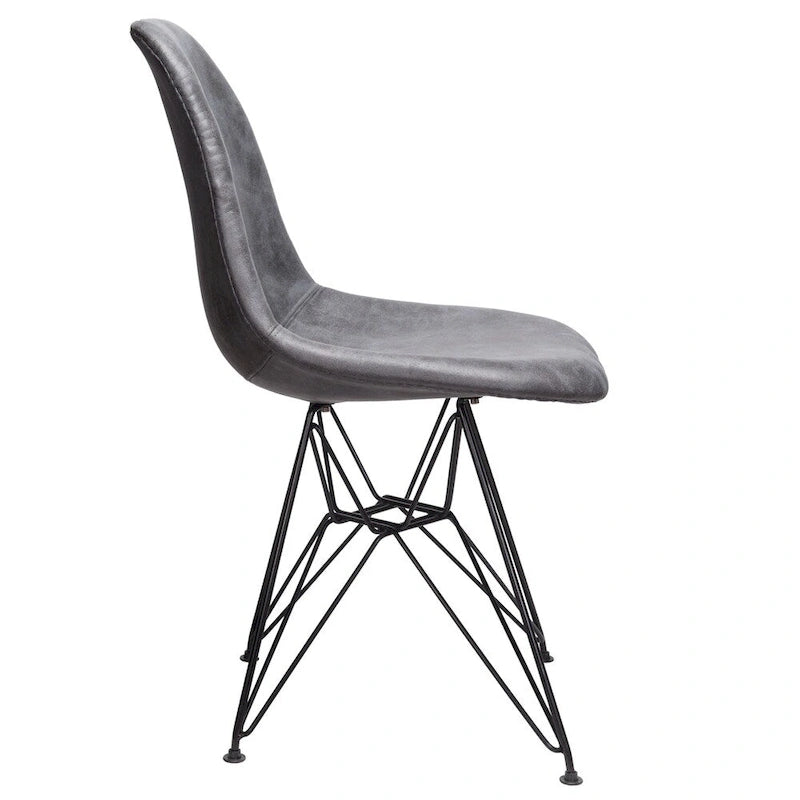 Chaise de salle à manger en similicuir gris froid | Garniture cloutée, pieds en acier noir, accent