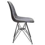 Chaise de salle à manger en similicuir gris froid | Garniture cloutée, pieds en acier noir, accent