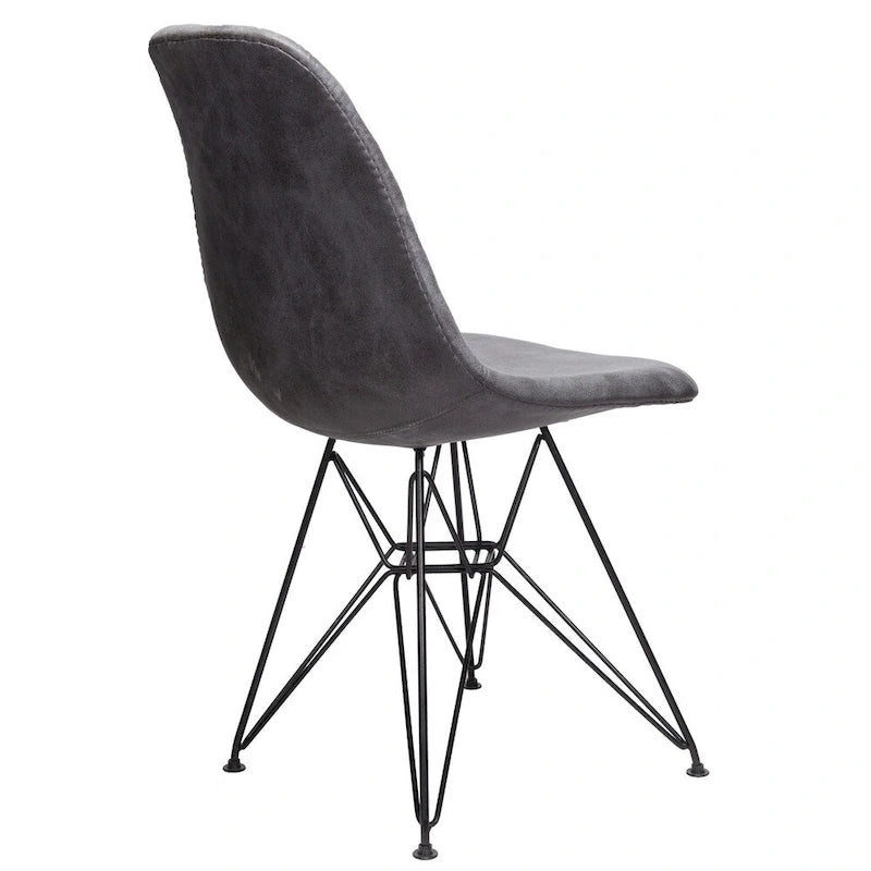 Chaise de salle à manger en similicuir gris froid | Garniture cloutée, pieds en acier noir, accent