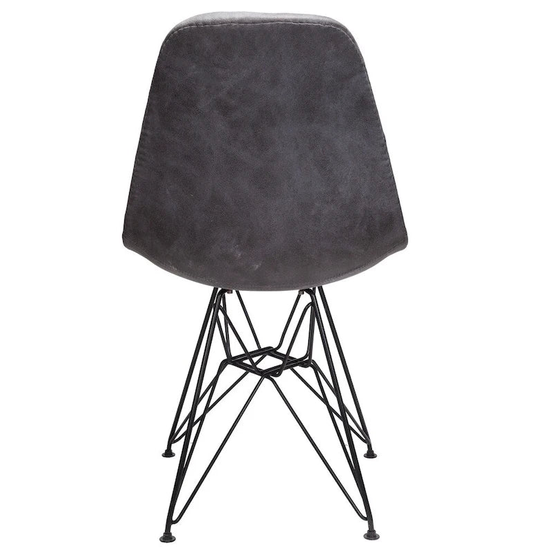Chaise de salle à manger en similicuir gris froid | Garniture cloutée, pieds en acier noir, accent
