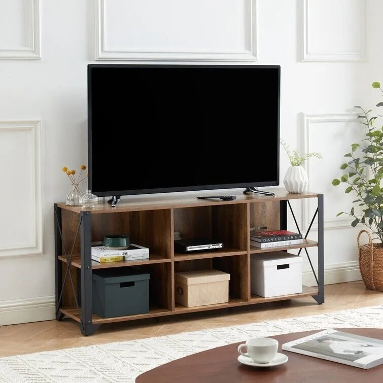 Meuble TV console en bois massif | Rangement ouvert, meuble de salon, pour le salon
