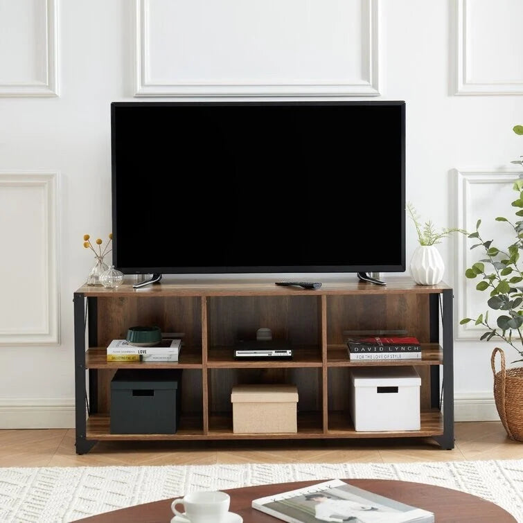 Meuble TV console en bois massif | Rangement ouvert, meuble de salon, pour le salon