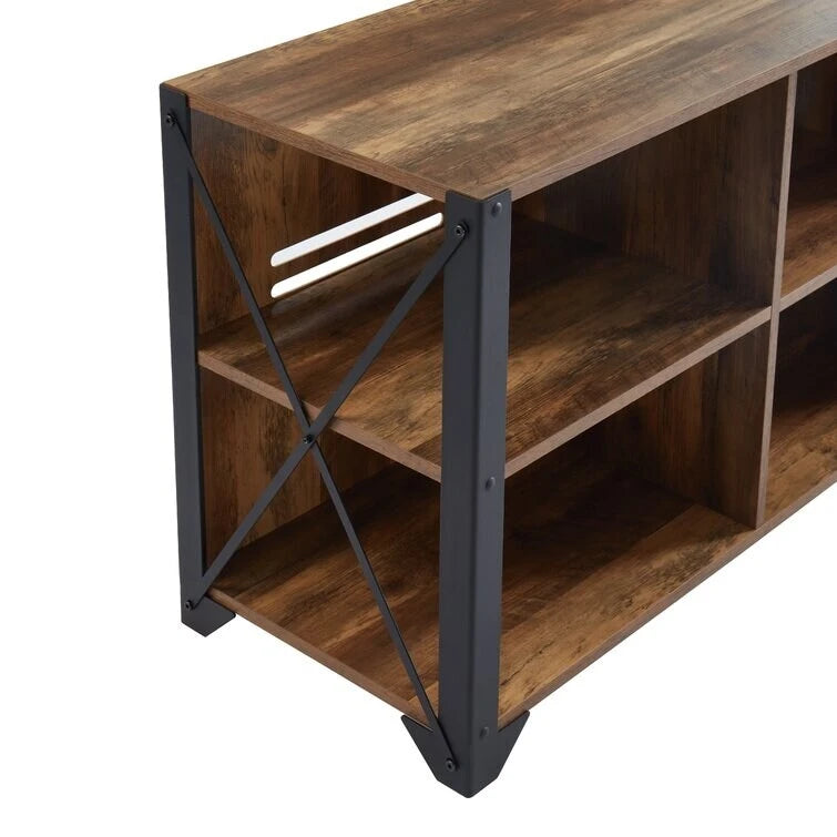 Meuble TV console en bois massif | Rangement ouvert, meuble de salon, pour le salon