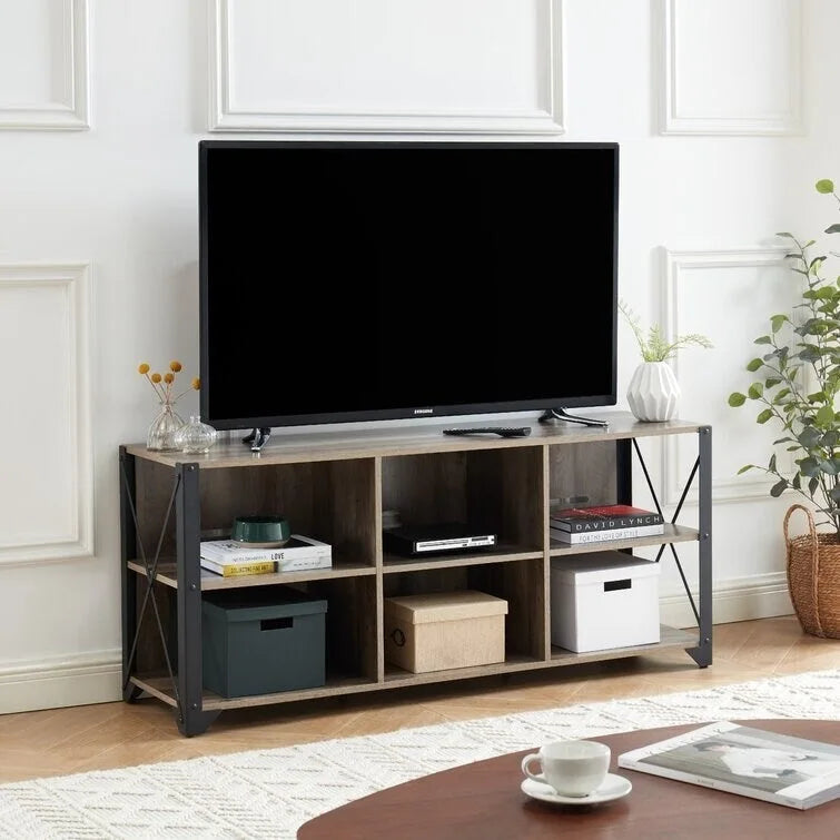 Meuble TV console en bois massif | Rangement ouvert, meuble de salon, pour le salon