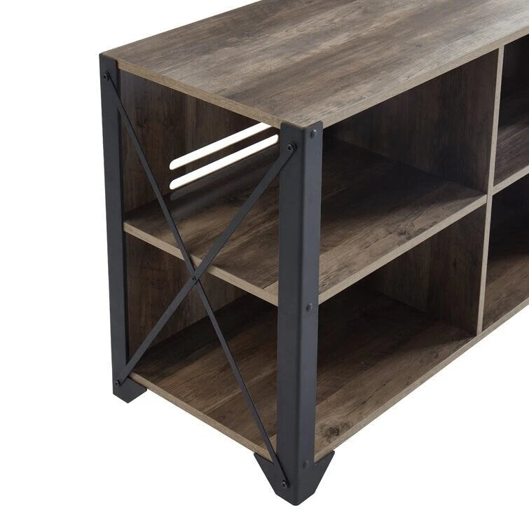 Meuble TV console en bois massif | Rangement ouvert, meuble de salon, pour le salon