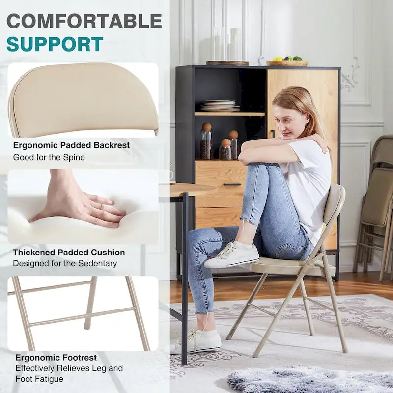 Lot de 2 chaises pliantes rembourrées en cuir | Cadre métallique robuste, pour la maison, le bureau et les fêtes