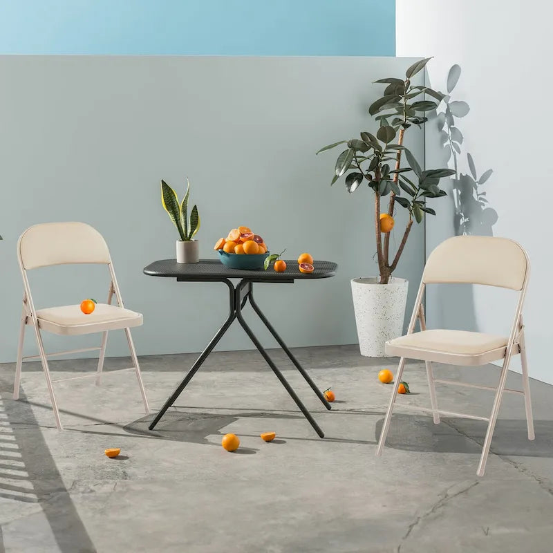 Lot de 2 chaises pliantes rembourrées en cuir | Cadre métallique robuste, pour la maison, le bureau et les fêtes