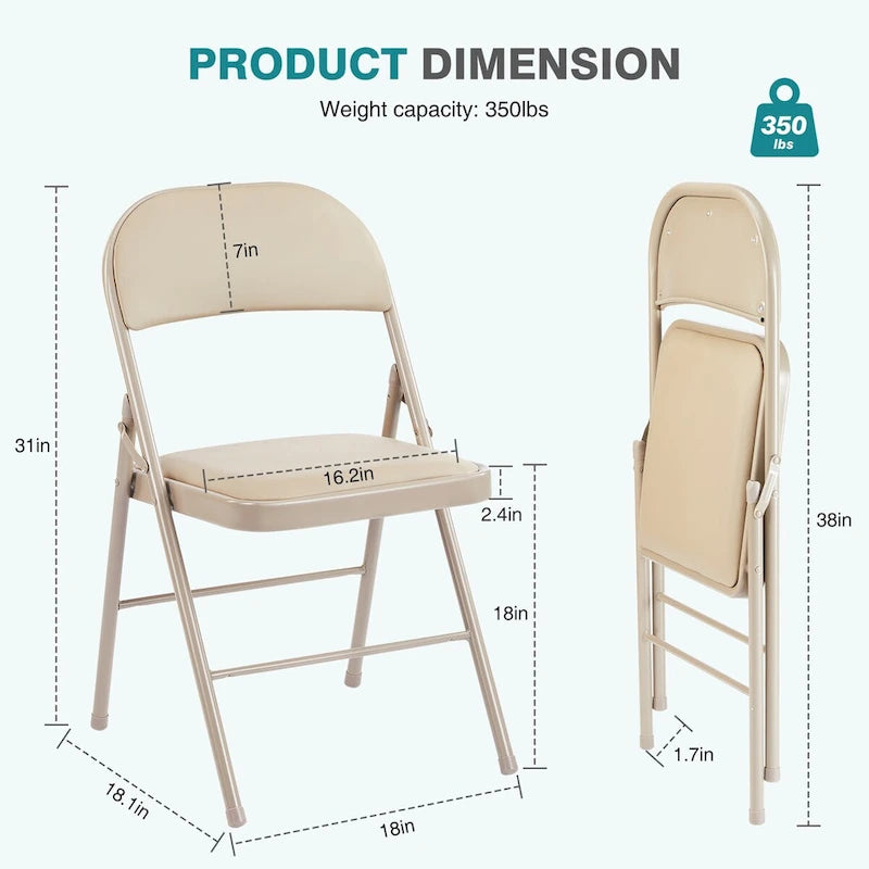 Lot de 2 chaises pliantes rembourrées en cuir | Cadre métallique robuste, pour la maison, le bureau et les fêtes