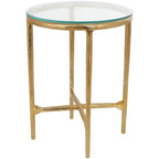 Table d'appoint en aluminium texturé avec plateau en verre | Doré ou argenté, accent de salon moderne