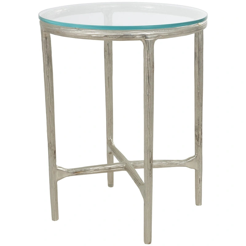 Table d'appoint en aluminium texturé avec plateau en verre | Doré ou argenté, accent de salon moderne